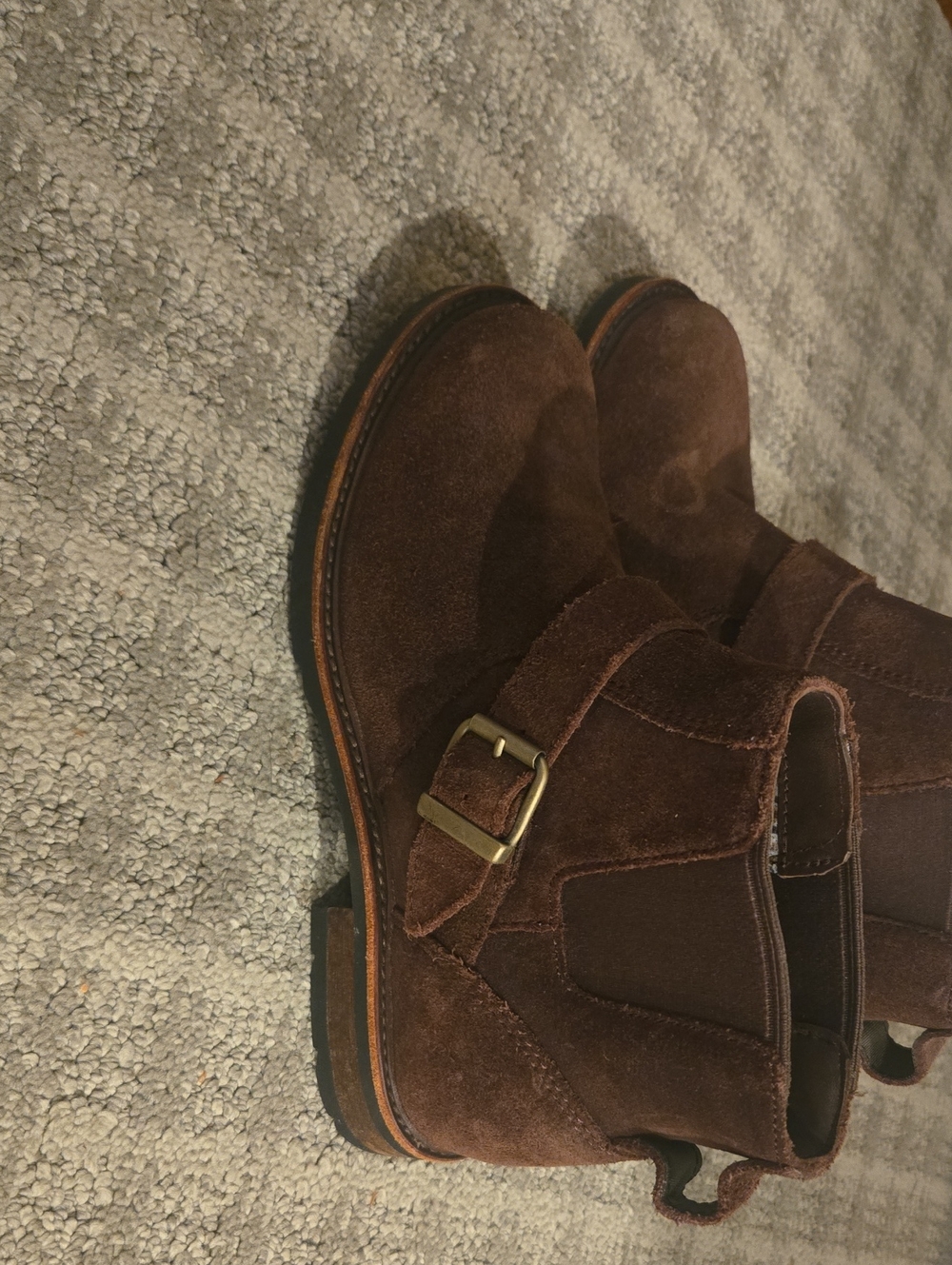Women's Brown Suede Chelsea Boots with Buckle-L.L.BEAN-SIZE 6.5